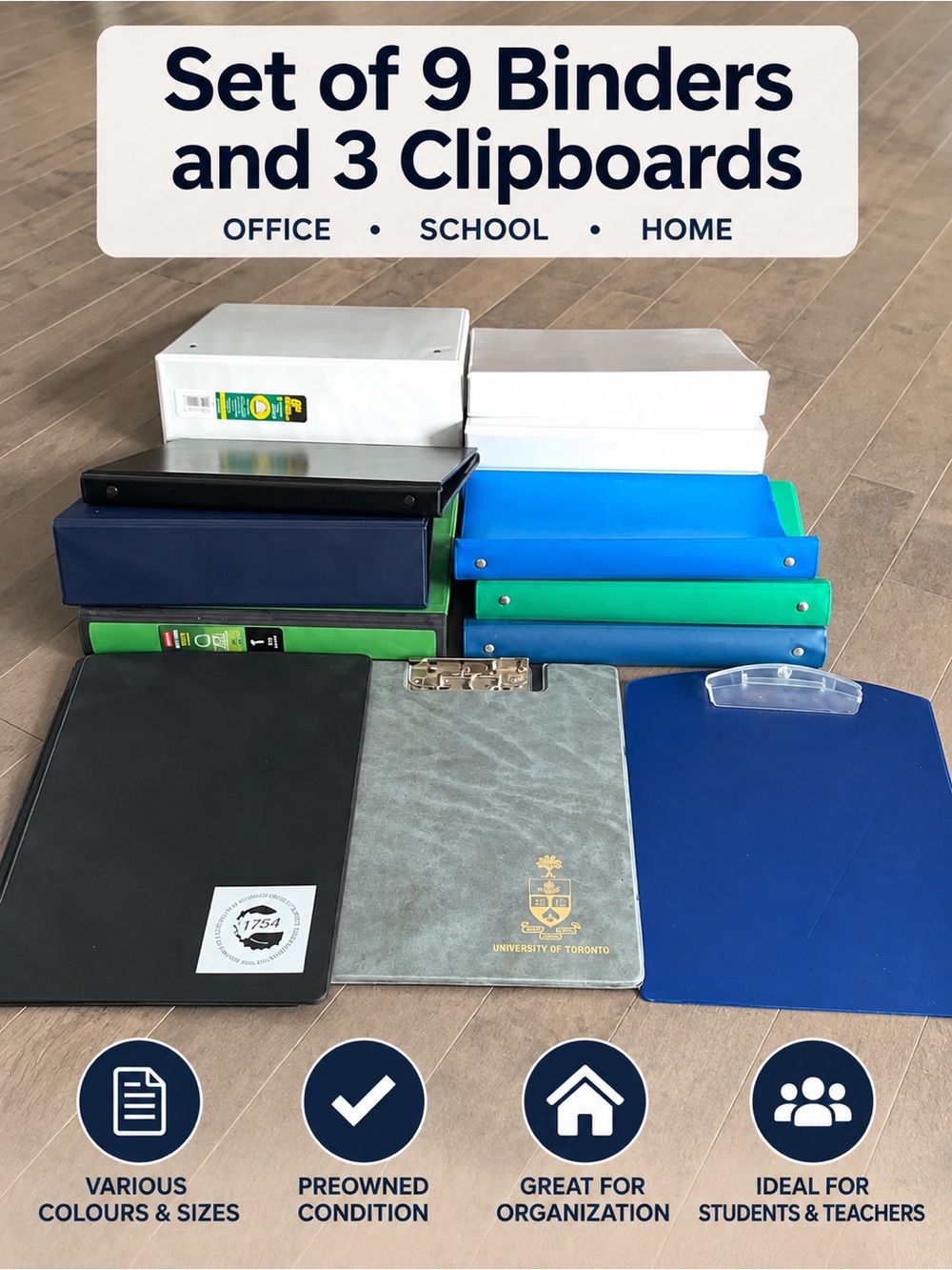 9 Binders + 3 Clipboards Office School Supplies Lot